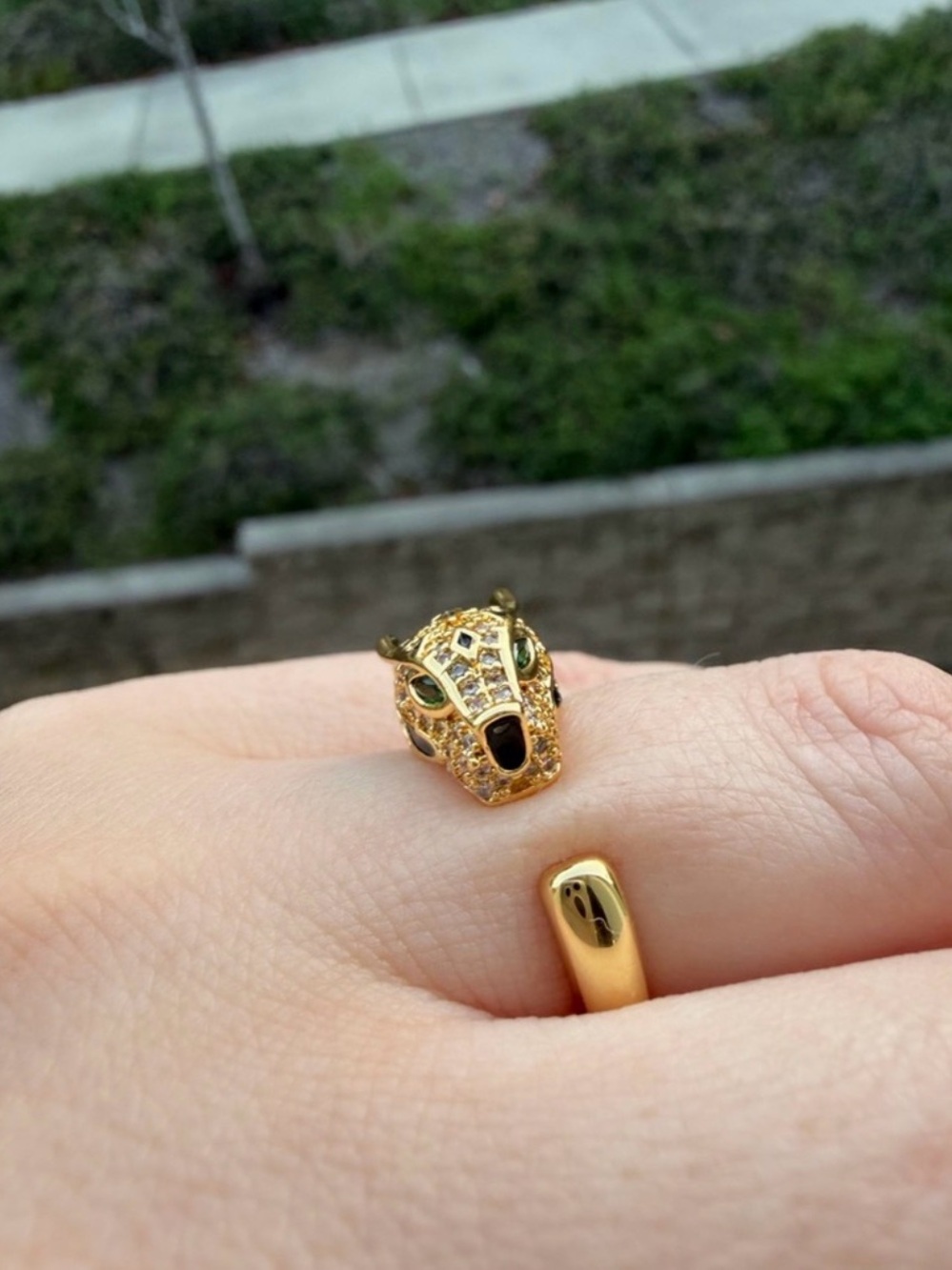 Panther Head Adjustable Ring with Green Eye - Picture 4 of 4